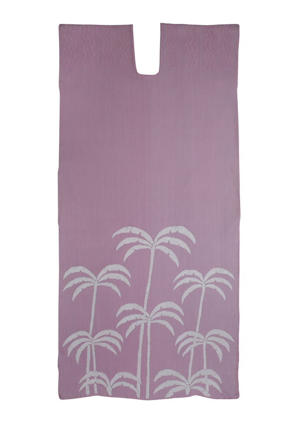 Pippa Holt Kaftan No.437 Single Panel Midi Kaftan In Lilac With Embroidered White Palm Tree