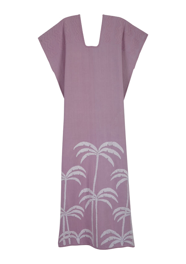 pippa holt Kaftan No.437 Single panel midi kaftan in lilac with embroidered white palm tree