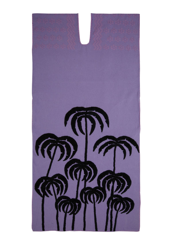Pippa Holt Kaftan No.439 Single Panel Midi Kaftan In Purple With Embroidered Black Palm Tree