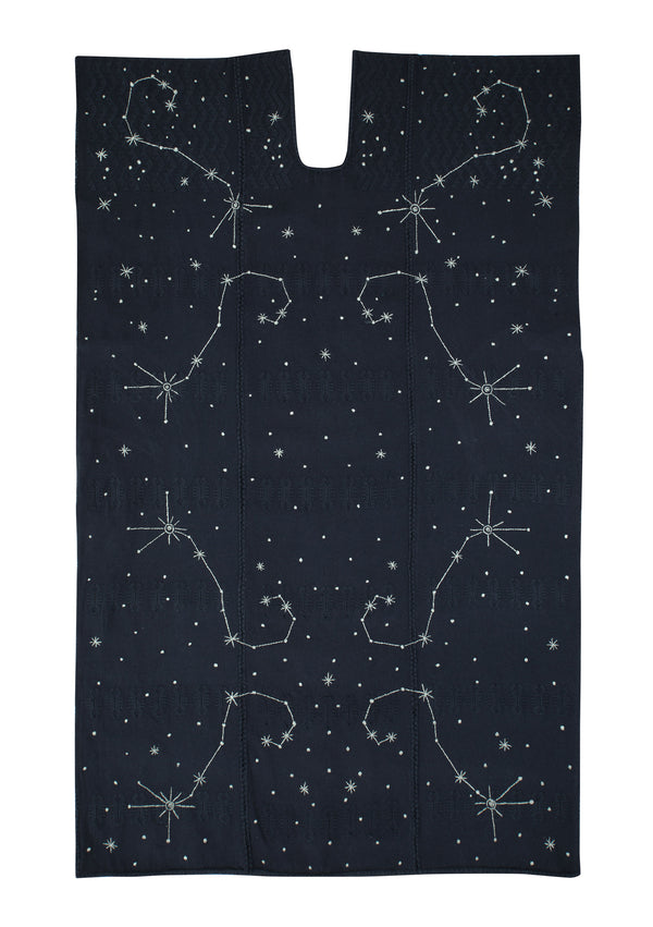 Pippa Holt Kaftan No.440 Three Panel Midi In Navy With Galaxy/stars Embroidery