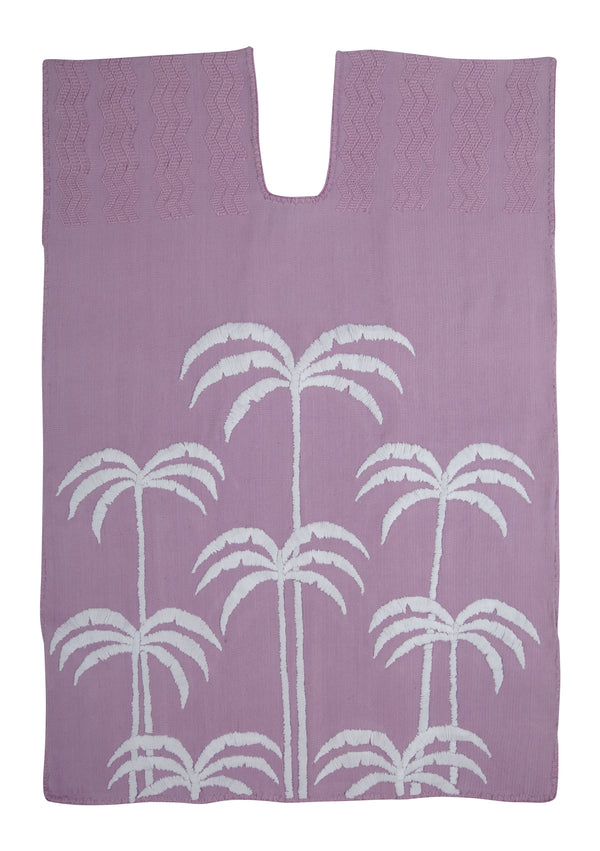 Pippa Holt Kaftan No.441 Single Panel Mini Kaftan In Lilac With Embroidered White Palm Tree
