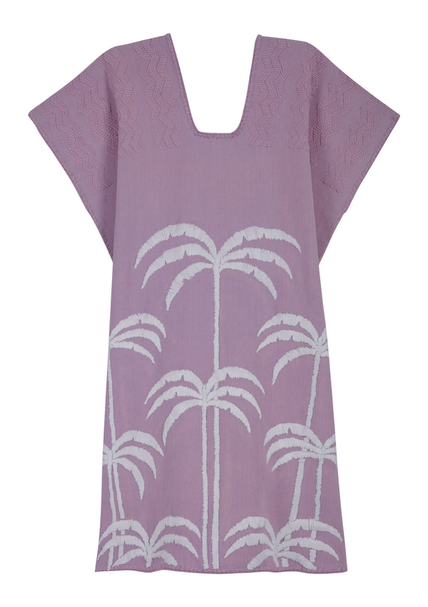 pippa holt Kaftan No.441 Single panel mini kaftan in lilac with embroidered white palm tree