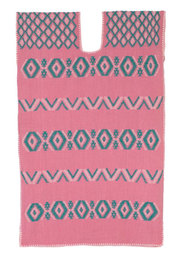 Pippa Holt Kaftan No.442 Single Panel Mini Kaftan In Pink With Green Design