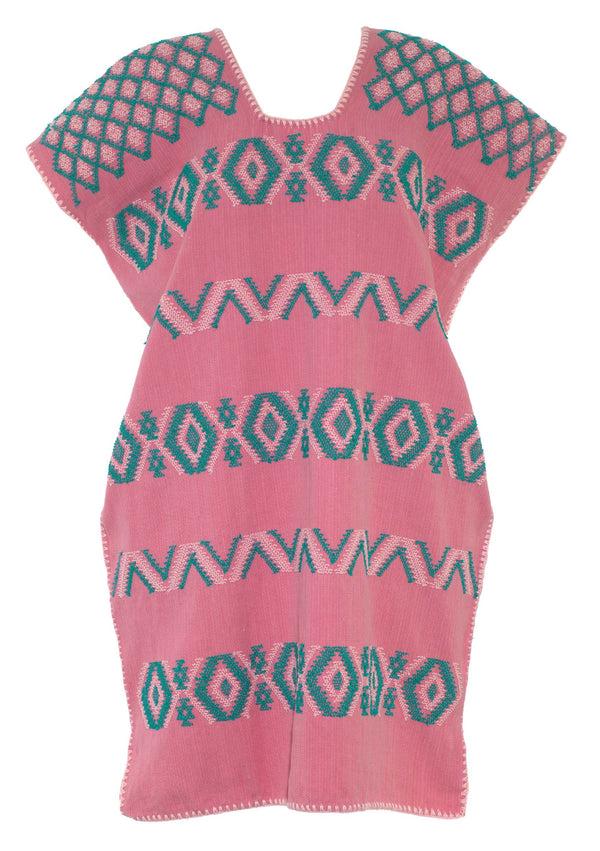 Pippa Holt Kaftan No.442 Single Panel Mini Kaftan In Pink With Green Design