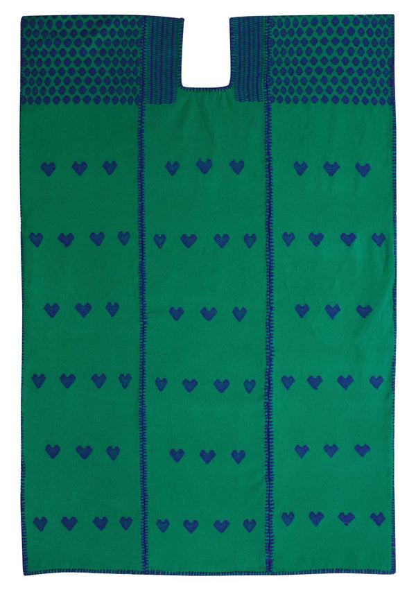 pippa holt Kaftan No.449 Three panel midi kaftan in green with blue heart design