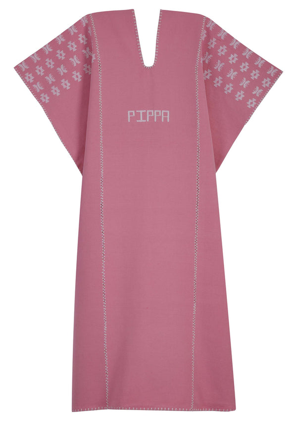 Pippa Holt Kaftan No.450 Three Panel Midi Kaftan In Candy Pink With White Monogram