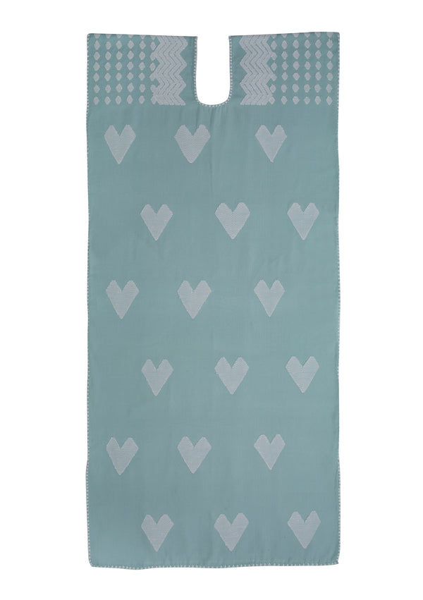 Pippa Holt Kaftan No.451 Single Panel Midi Kaftan In Baby Blue With White Heart Design