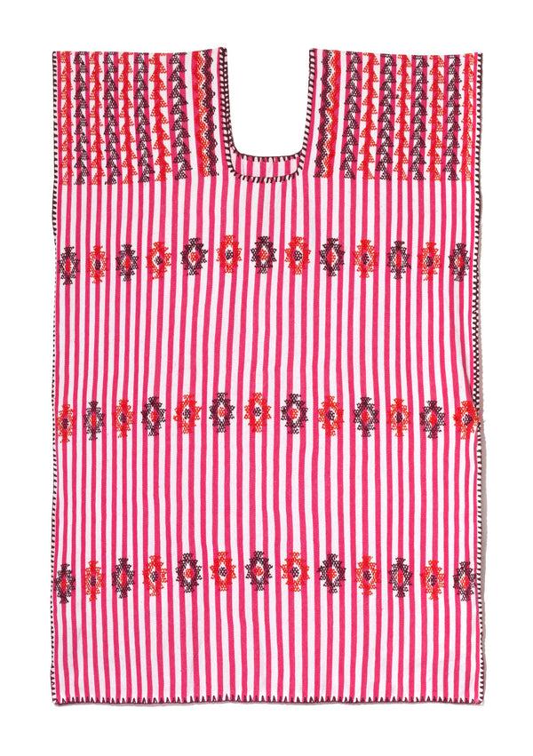 Pippa Holt Kaftan No.46 Single Panel Mini Kaftan In Dark Pink With White Stripe With Burgundy Design