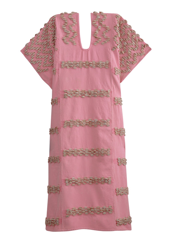 Pippa Holt Kaftan No.460 Three Panel Midi Kaftan In Pink With Shells