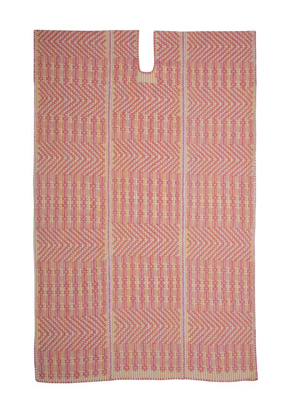 Pippa Holt Kaftan No.461 Three Panel Midi Kaftan In Yellow And White Stripe With Pink Design