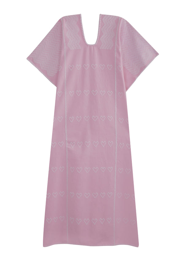 Pippa Holt Kaftan No.462 Three Panel Midi Kaftan In Pale With White Heart Motifs