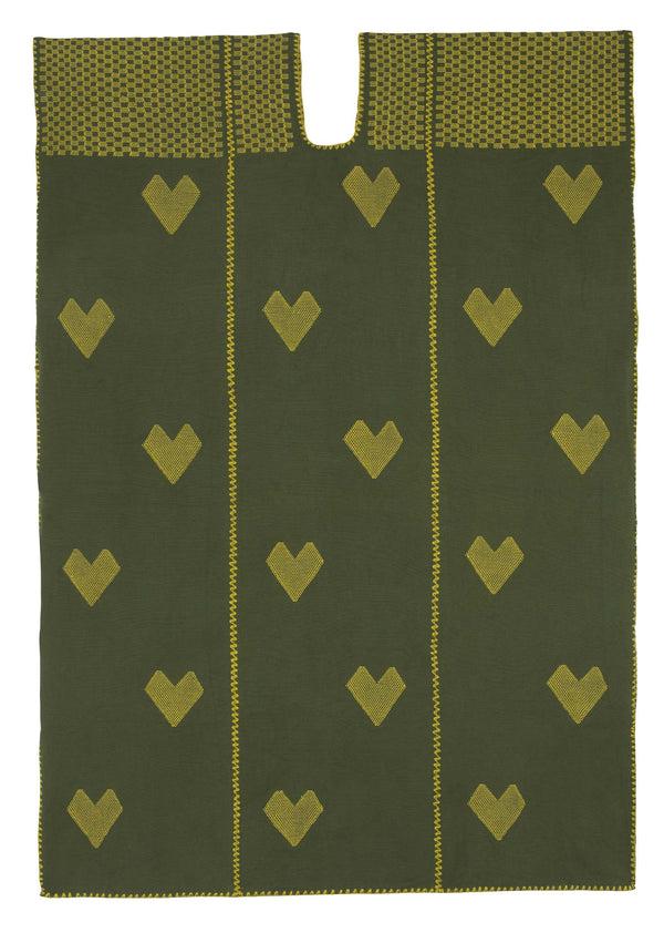 Pippa Holt Kaftan No.464 Three Panel Midi Kaftan In Khaki With Yellow Hearts Motifs