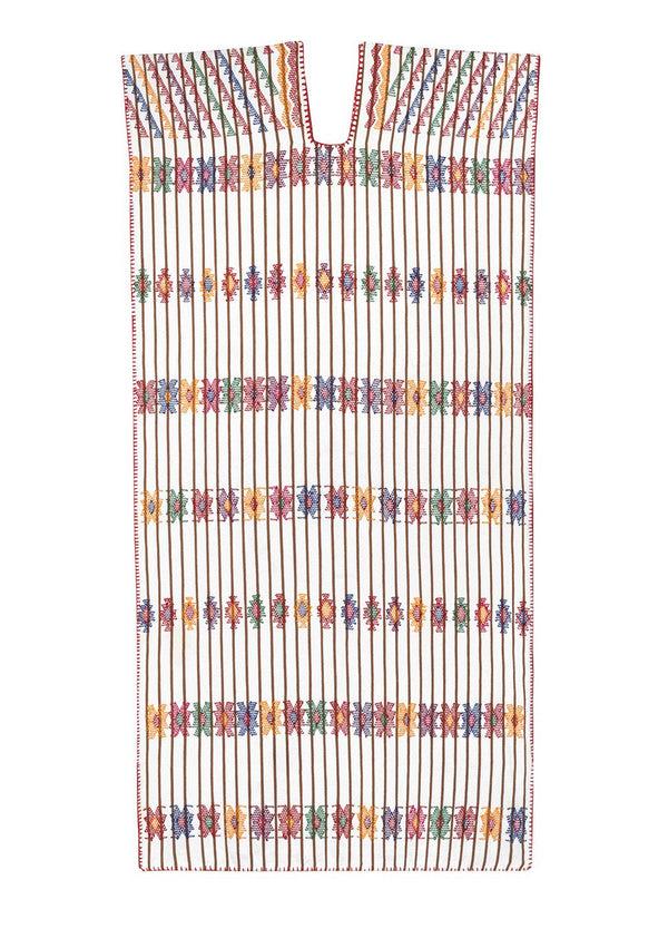 Pippa Holt Kaftan No.47 Single Panel Midi Kaftan In Brown And White Stripe With Multicoloured Design