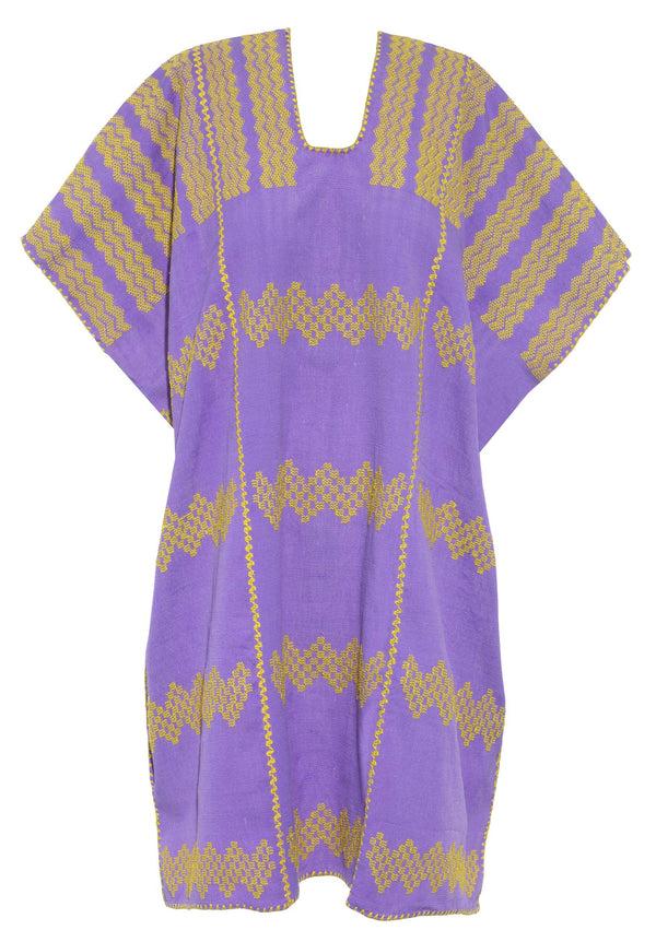 Pippa Holt Kaftan No.472 Three Panel Mini Kaftan In Purple With Yellow Zig Zag Design