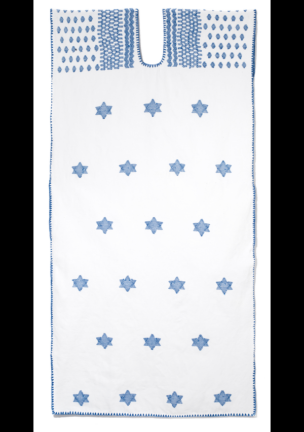 pippa holt Kaftan No.473 Single panel midi kaftan in white with blue star design