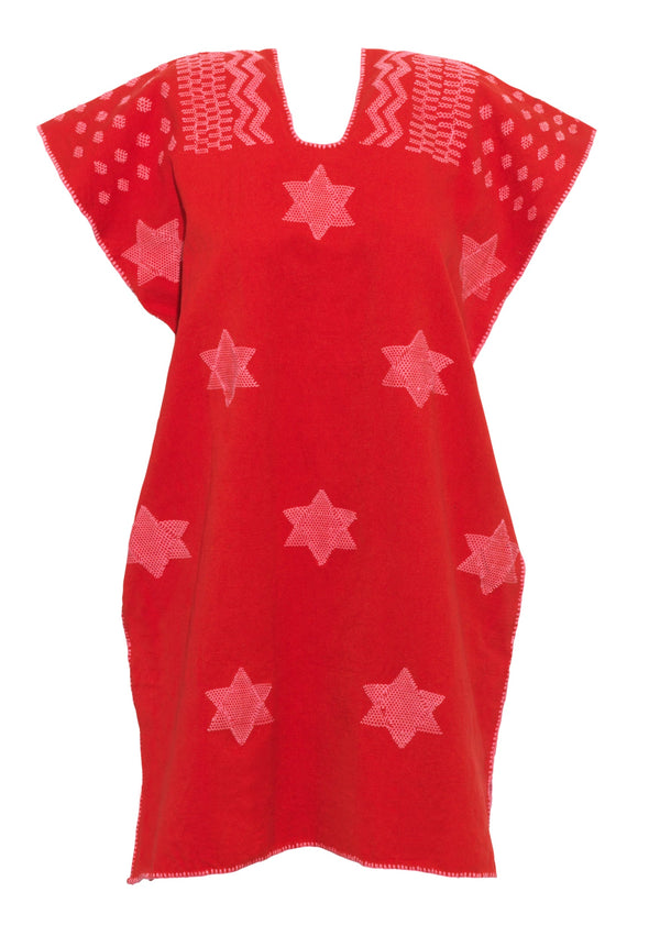 Pippa Holt Kaftan No.474 Single Panel Mini Kaftan In Red With Pink Star Design