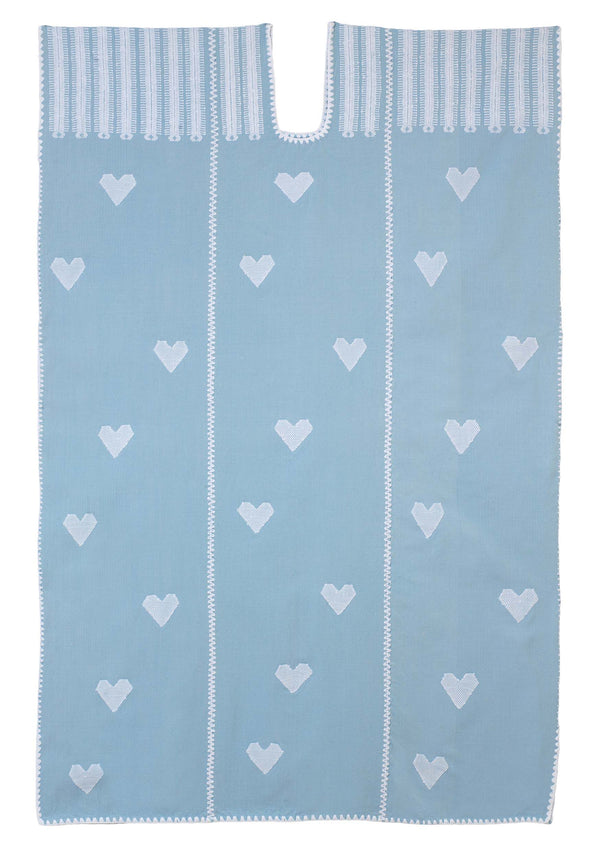 Pippa Holt Kaftan No.485 Three Panel Midi Kaftan In Baby Blue With White Heart Design