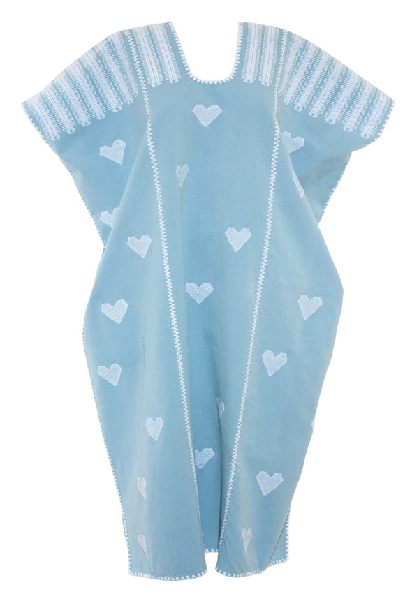 Pippa Holt Kaftan No.485 Three Panel Midi Kaftan In Baby Blue With White Heart Design
