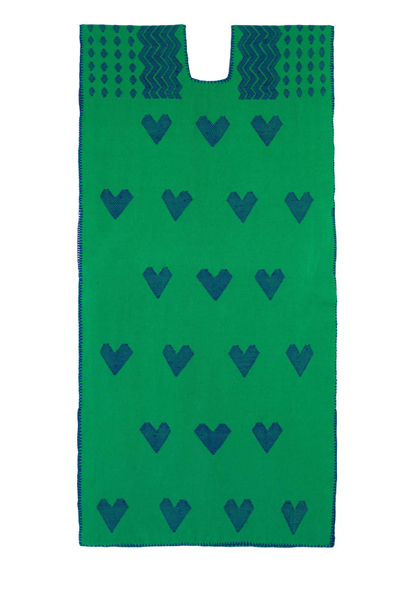Pippa Holt Kaftan No.486 Single Panel Midi Kaftan In Green With Blue Heart Design