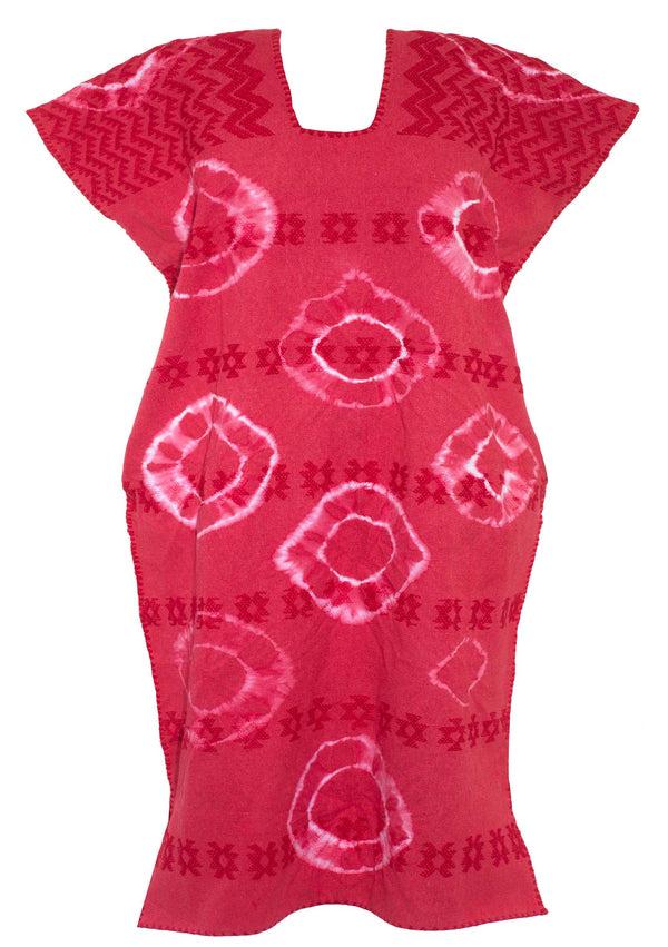 Pippa Holt Kaftan No.489 Single Panel Midi Kaftan In Red And White Tie Dye Design