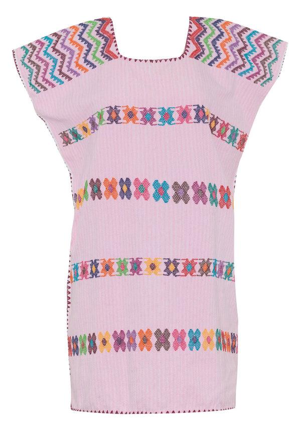 Pippa Holt Kaftan No.49 Single Panel Mini Kaftan In Pale Pink With Multi Coloured Design