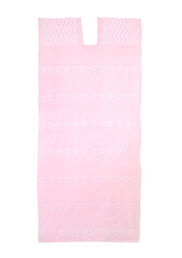 pippa holt Kaftan No.493 Single panel midi kaftan in pale pink with white heart motifs