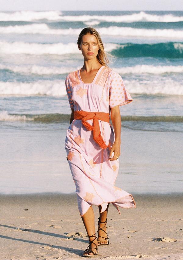 pippa holt Kaftan No.494 Three panel midi kaftan in lilac with orange star design