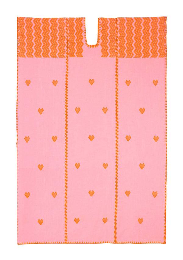 pippa holt Kaftan No.495 Three panel midi kaftan in pink with orange heart design