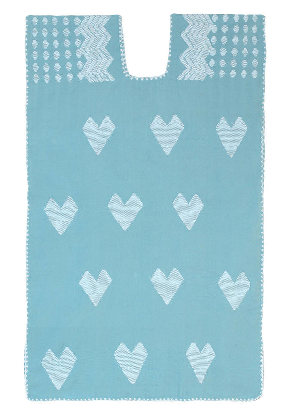 pippa holt Kaftan No.497 Single panel mini kaftan in baby blue with white heart design
