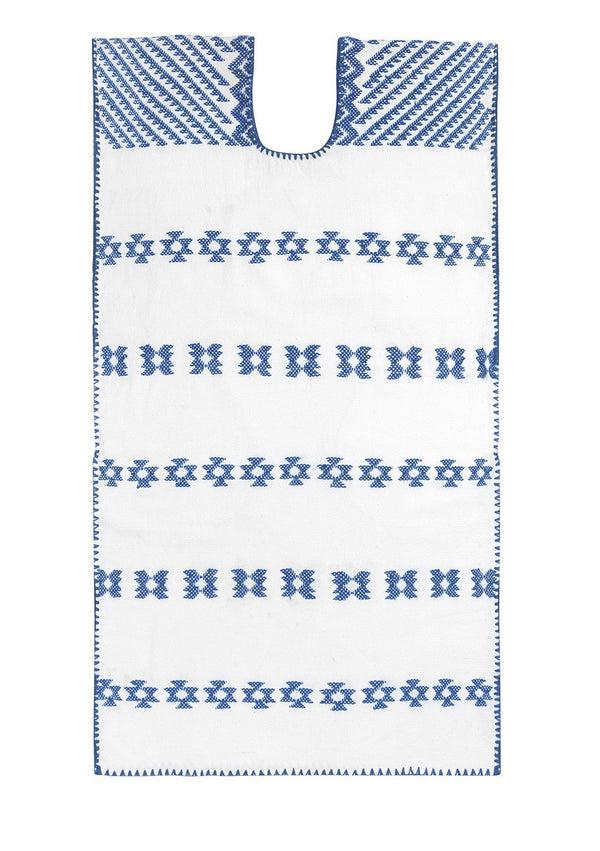 Pippa Holt Kaftan No.5 Single Panel Midi Kaftan In White With Blue Design