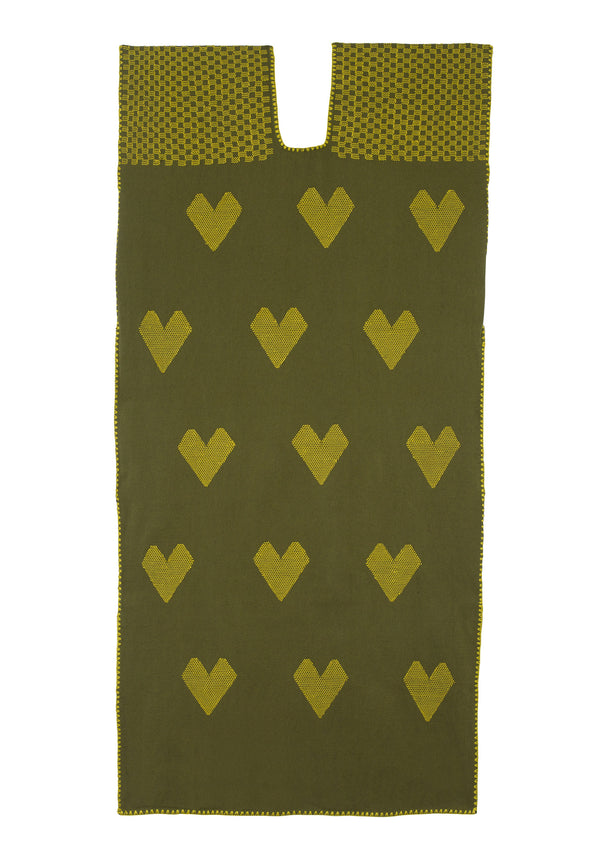 pippa holt Kaftan No.500 Single panel midi kaftan in khaki with yellow hearts motifs