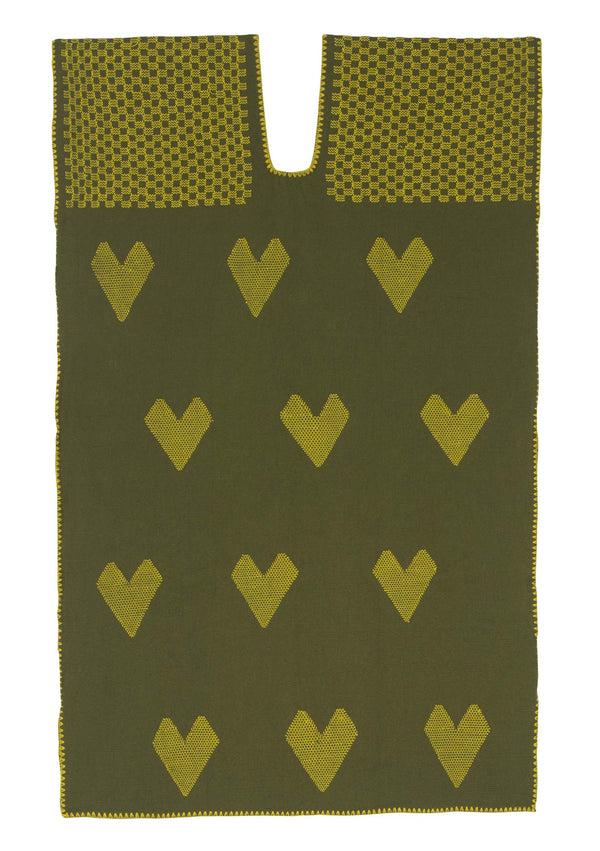 pippa holt Kaftan No.501 Single panel mini kaftan in khaki with yellow hearts motifs