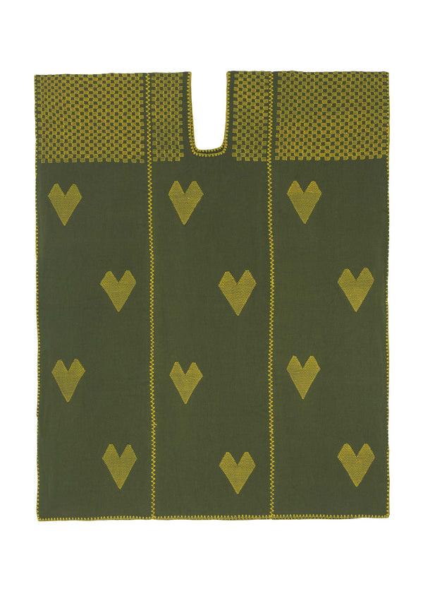 pippa holt Kaftan No.502 Three panel mini kaftan in khaki with yellow hearts motifs