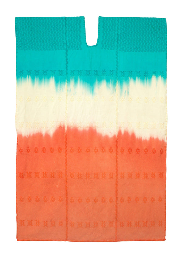 Pippa Holt Kaftan No.504 Three Panel Midi Kaftan In Aqua Cream And Orange Ombre Horizontal Design