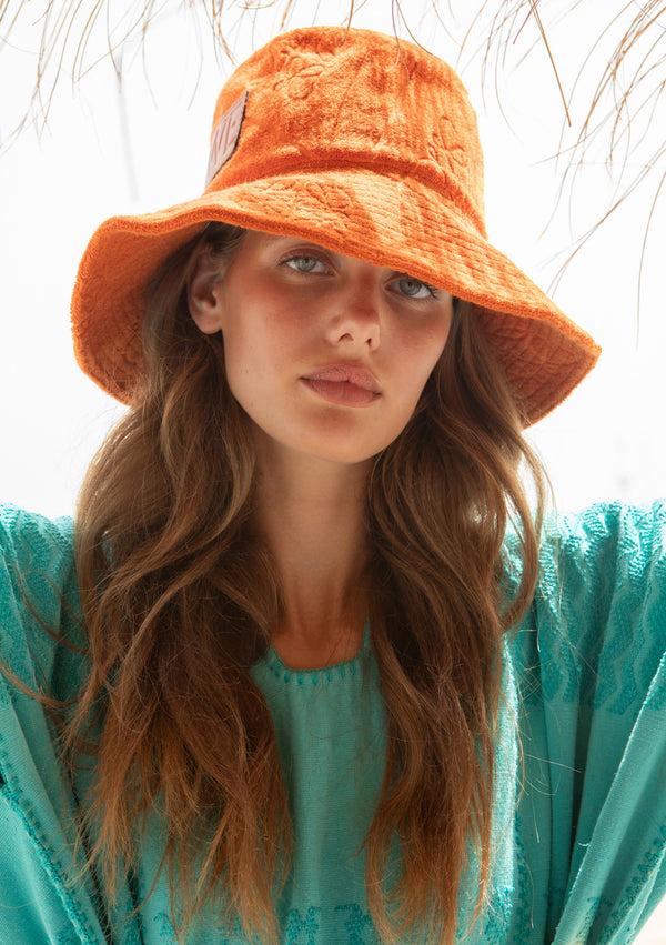 Pippa Holt Kaftan No.504 Three Panel Midi Kaftan In Aqua Cream And Orange Ombre Horizontal Design