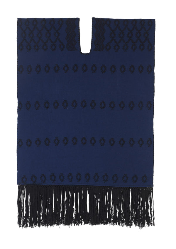 pippa holt Kaftan No.505 Single panel mini kaftan in navy with black design and fringed hem