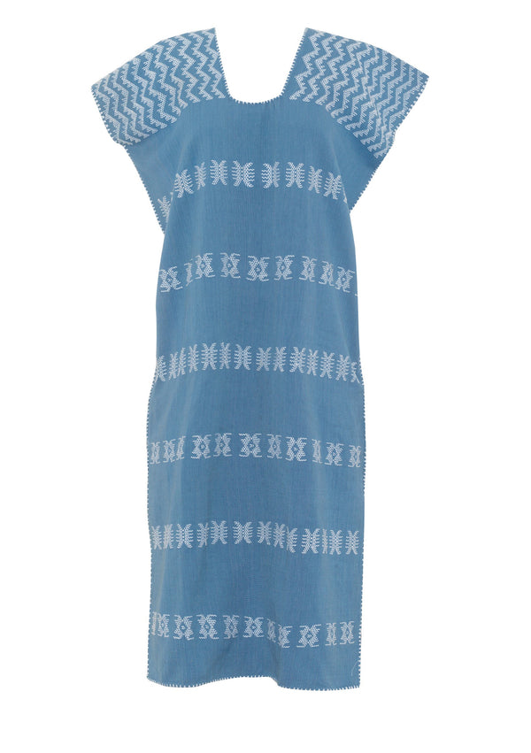 Pippa Holt Kaftan No.51 Single Panel Midi Kaftan In ‘denim’ With White Design