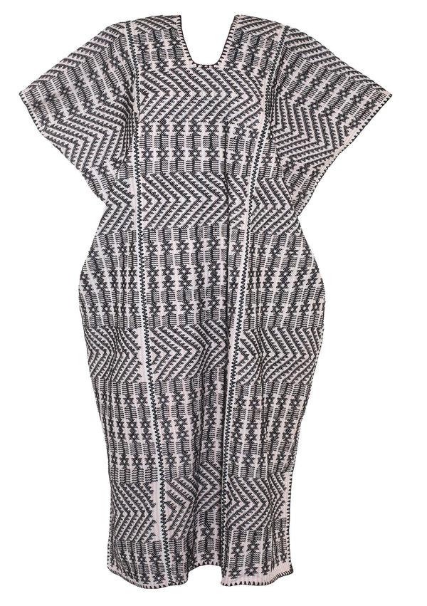 Pippa Holt Kaftan No.510 Three Panel Midi Kaftan In Blush Pink And White Stripe With Black Design