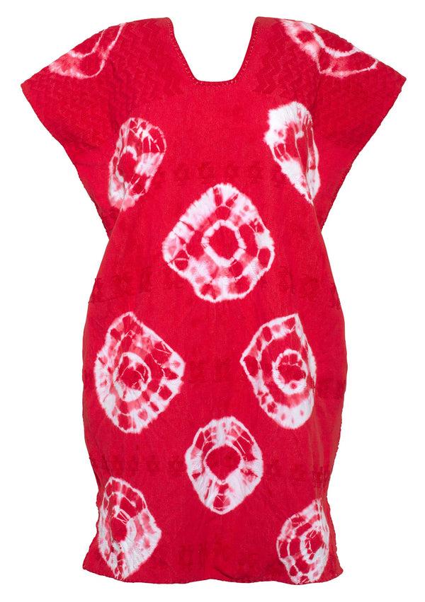 Pippa Holt Kaftan No.511 Single Panel Mini Kaftan In Red And White Tie Dye Design