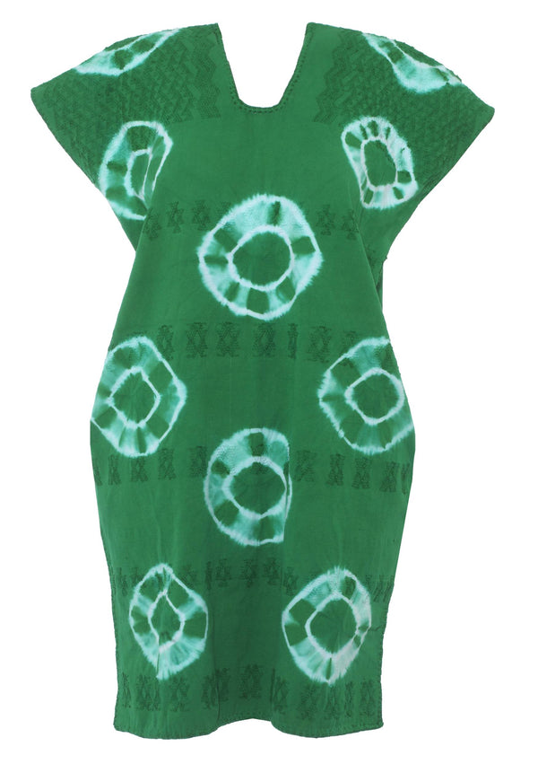 Pippa Holt Kaftan No.512 Single Panel Mini Kaftan In Green And White Tie Dye Design