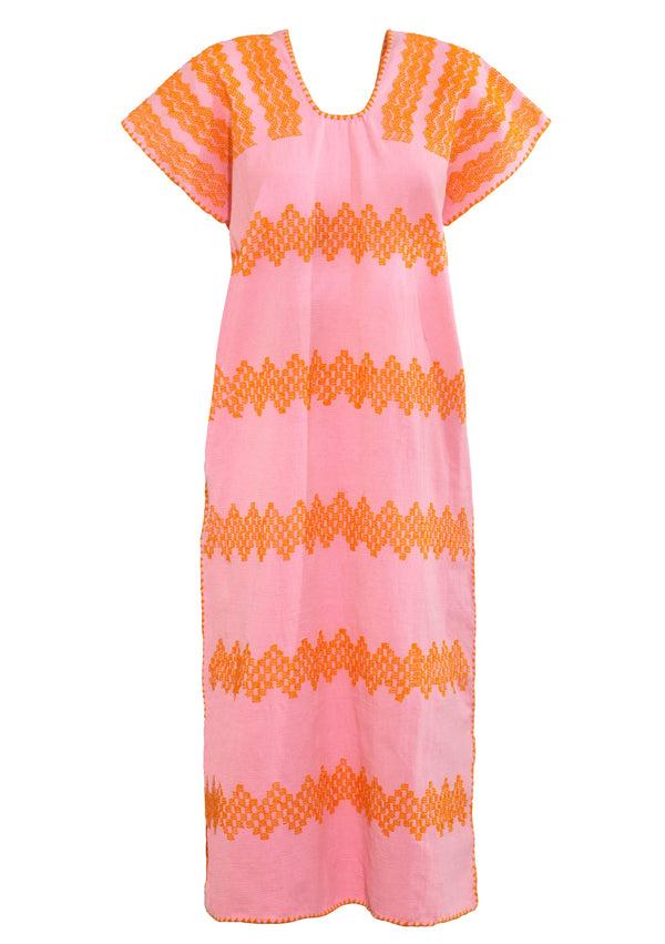pippa holt Kaftan No.513 Single panel maxi kaftan in candy pink with orange design