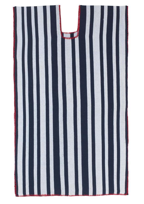 Pippa Holt Kaftan No.514 Single Panel Mini Kaftan In White And Navy Stripes With Red Design