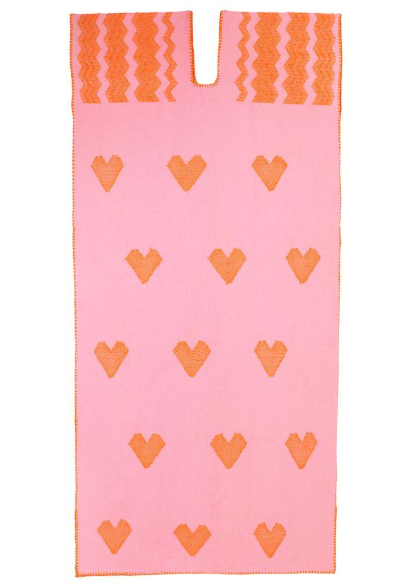 Pippa Holt Kaftan No.517 Single Panel Midi Kaftan In Pink With Orange Heart Design