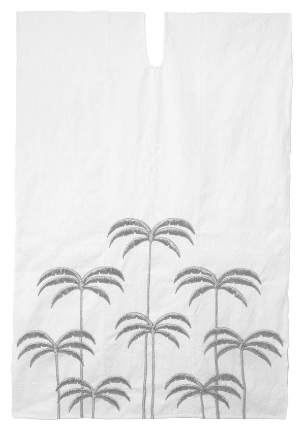 pippa holt Kaftan No.519 Three panel midi kaftan in white with embroidered silver plate design