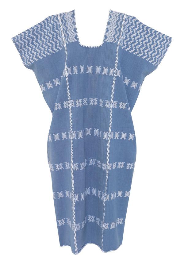 Pippa Holt Kaftan No.52 Three Panel Midi Kaftan In "denim" With White Design