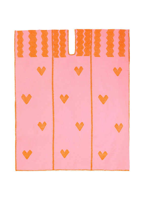 Pippa Holt Kaftan No.523 Three Panel Mini Kaftan In Pink With Orange Heart Design