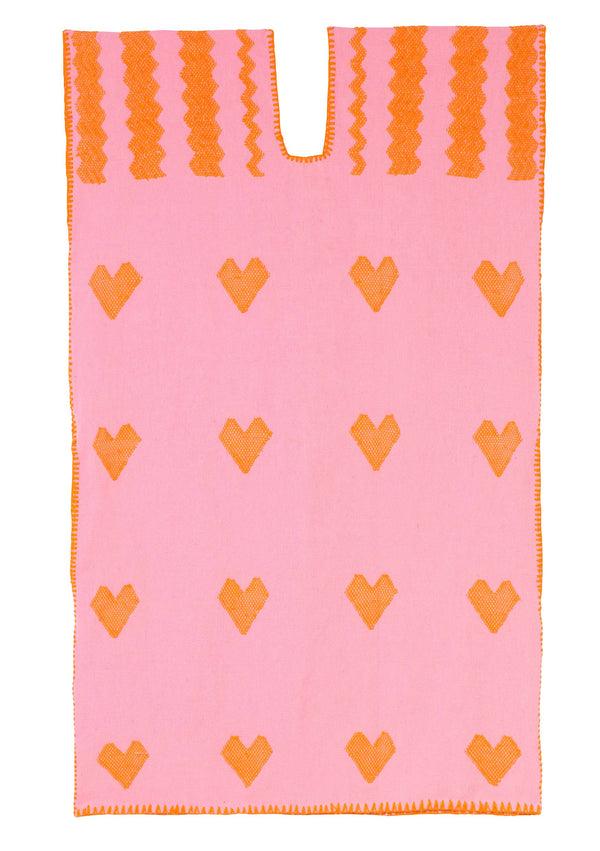 pippa holt Kaftan No.524 Single panel mini kaftan in pink with orange heart design