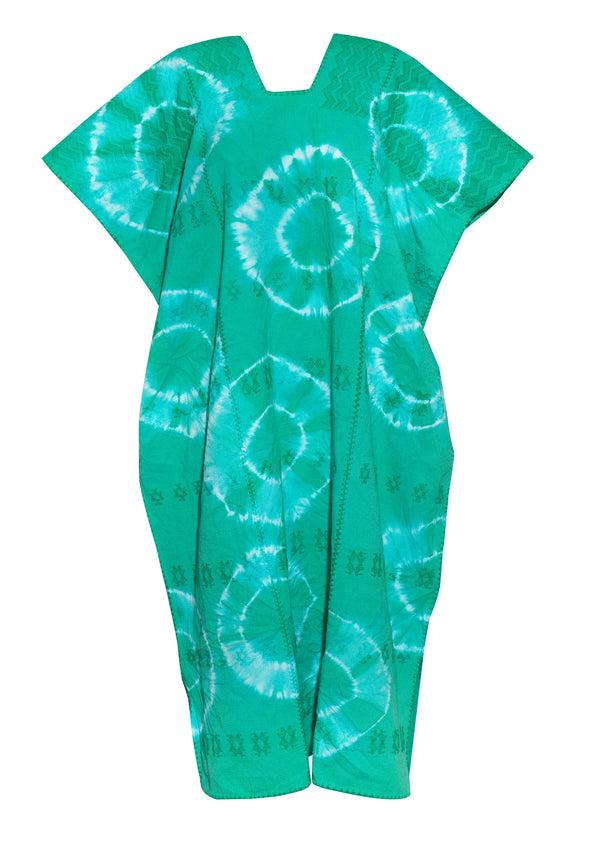 Pippa Holt Kaftan No.525 Three Panel Midi Kaftan In Aqua And White Tie Dye Design