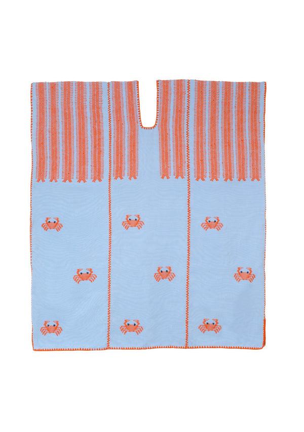 Pippa Holt Kaftan No.530 Three Panel Mini Kaftan In Baby Blue With Hot Orange Crab Design