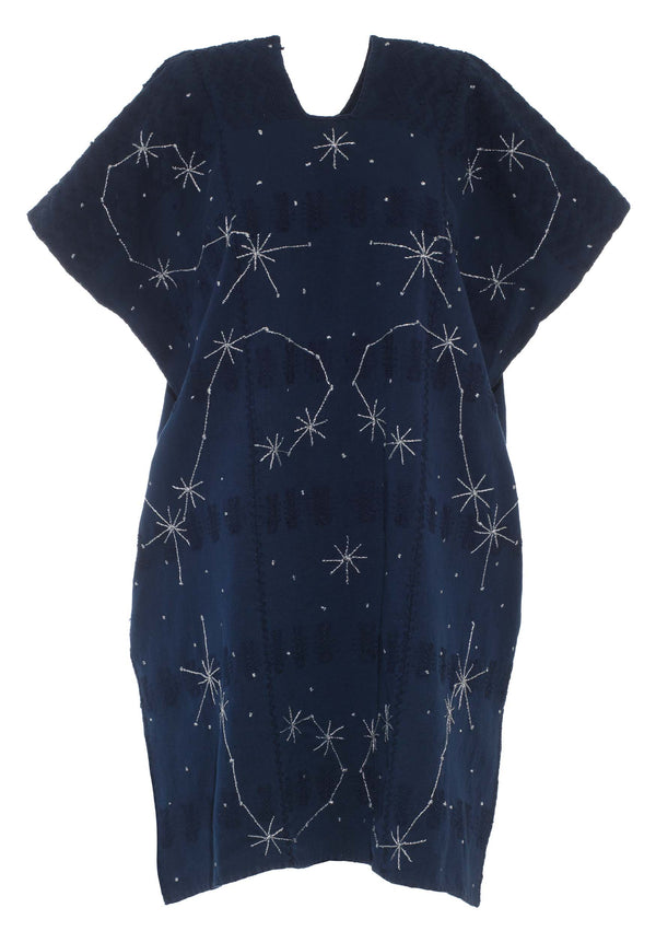 Pippa Holt Kaftan No.533 Three Panel Mini Kaftan In Navy With Galaxy/stars Embroidery